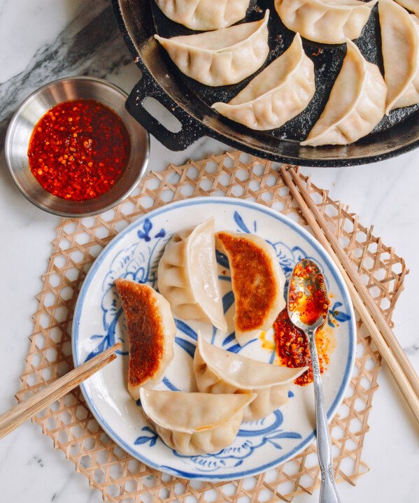 chicken zucchini dumplings with chili oil